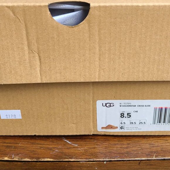 UGG Goldenstar Cross Slide size 8.5 Chestnut Suede NIB! NEW! - Picture 3 of 13